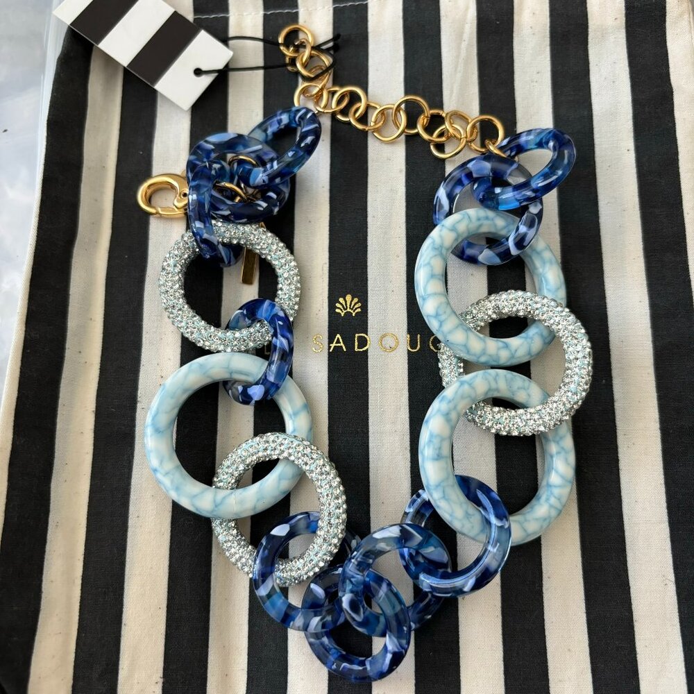 Lele Sadoughi Blue Marble Crystal Triple Hoop Necklace - Picture 3 of 5